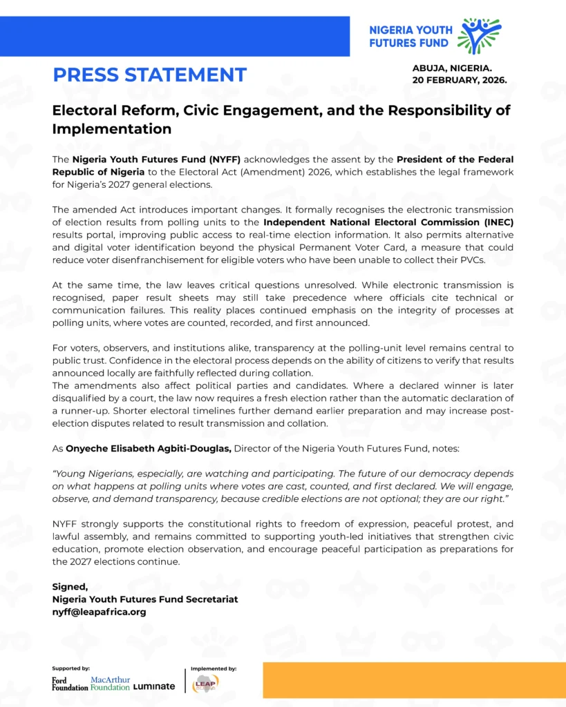 NYFF 2026 Press Release - Nigeria Youth Futures Fund - NYFF